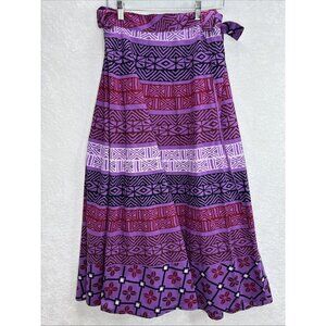 Belma Women's Long Maxi Cotton Wrap Skirt One Size Purple Geometric Print
